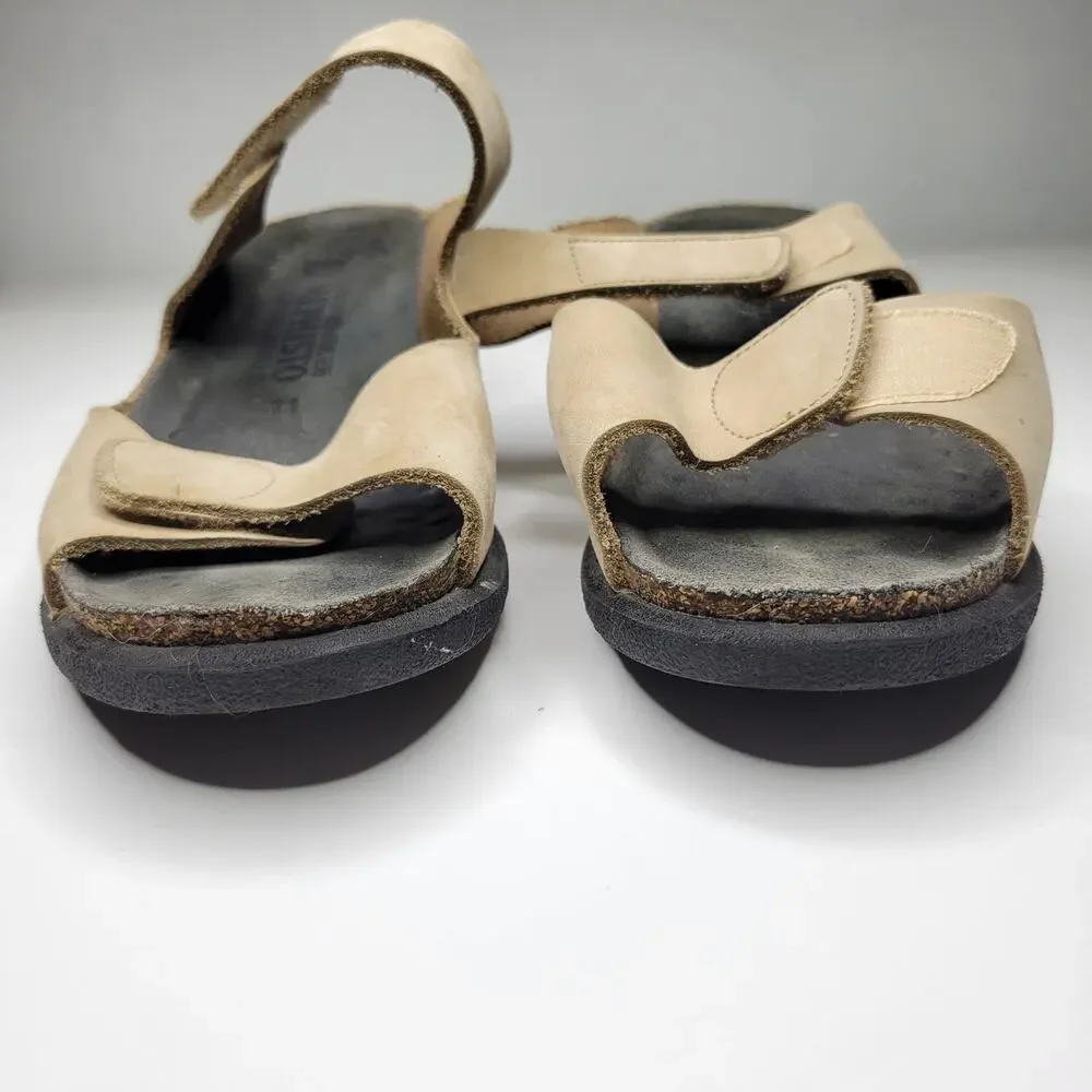 Mephisto Double Strap Sandals Light Tan Neutral Hook Loop Adjustable Women 41